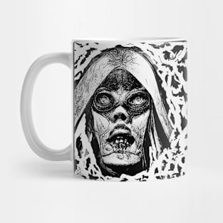 abstract face, scary woman, metal woman Mug